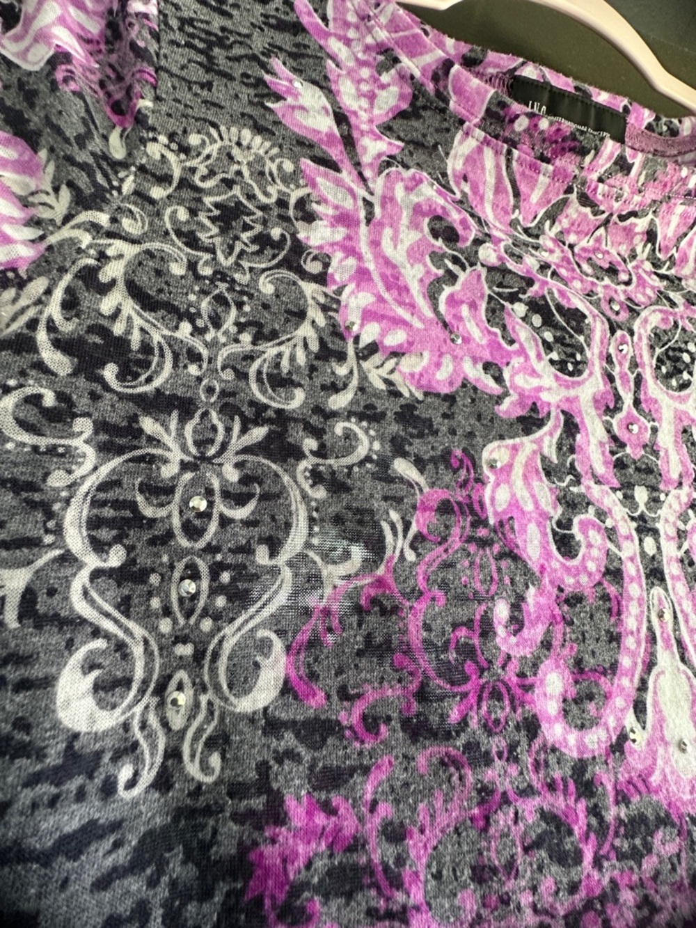 INC International Concepts Pink Black Baroque Rhinestone Detail Top Size M - Picture 14 of 16